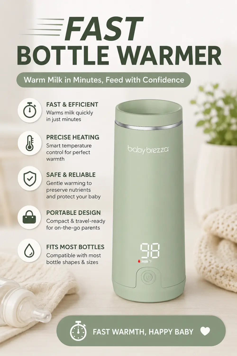 Baby Brezza superfast portable bottle warmer review, pin this guide on Pinterest
