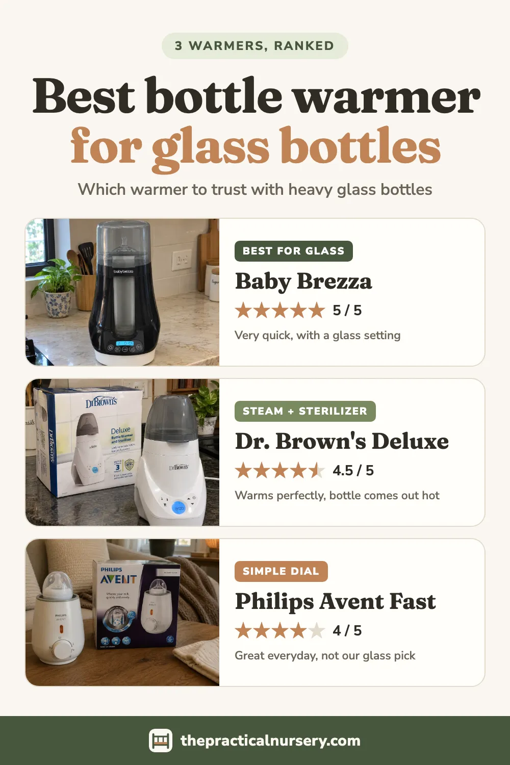 Best bottle warmer for glass bottles: three warmers, ranked, pin this guide on Pinterest