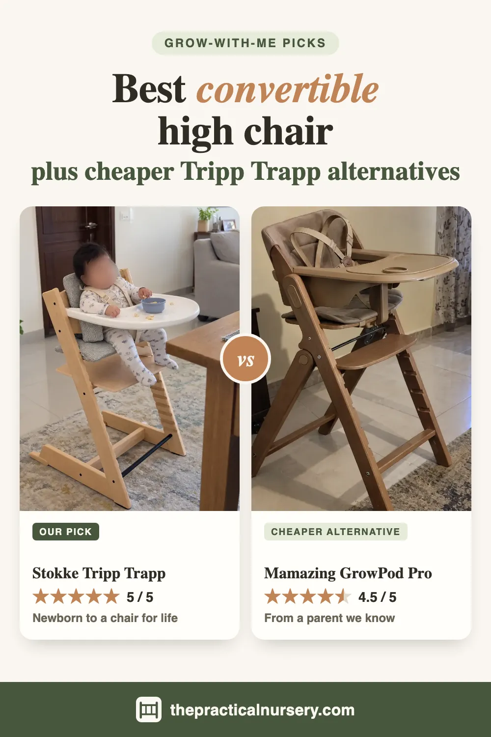 Best convertible high chair: the Stokke Tripp Trapp, and two cheaper alternatives, pin this guide on Pinterest