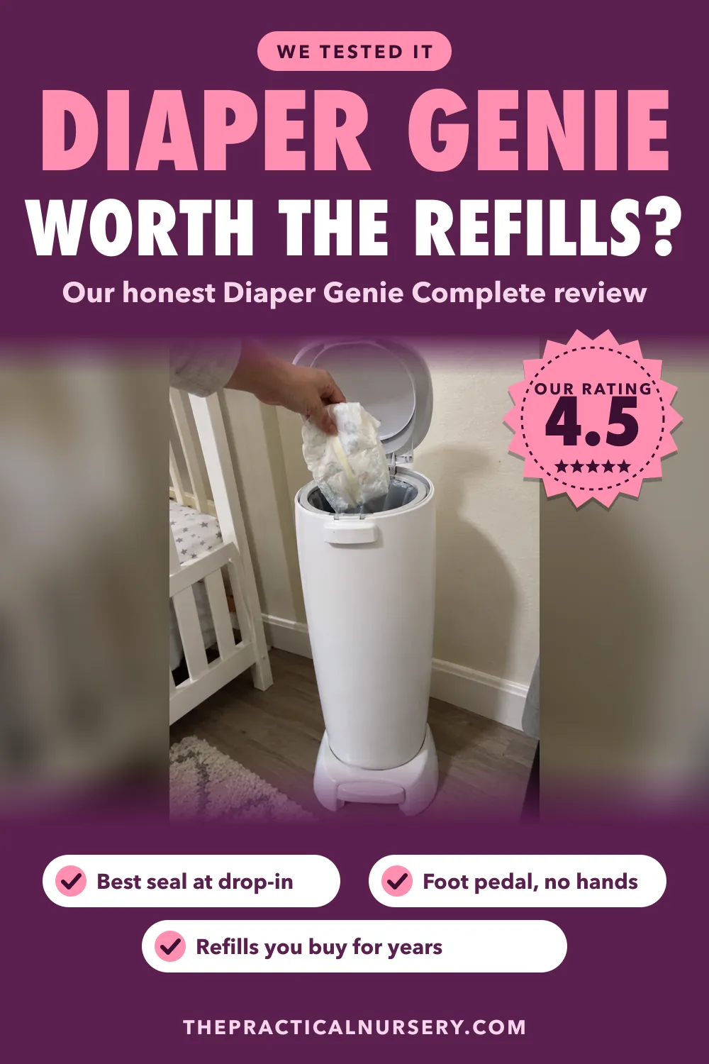 Diaper Genie Complete review: the best seal, and the refills that come with it, pin this guide on Pinterest