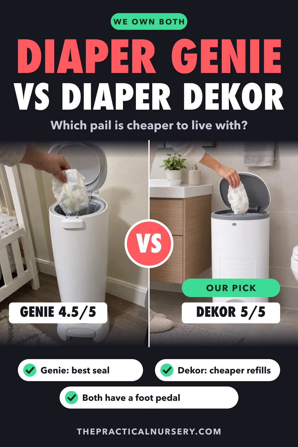 Diaper Genie vs Diaper Dekor: which pail is cheaper to live with?, pin this guide on Pinterest
