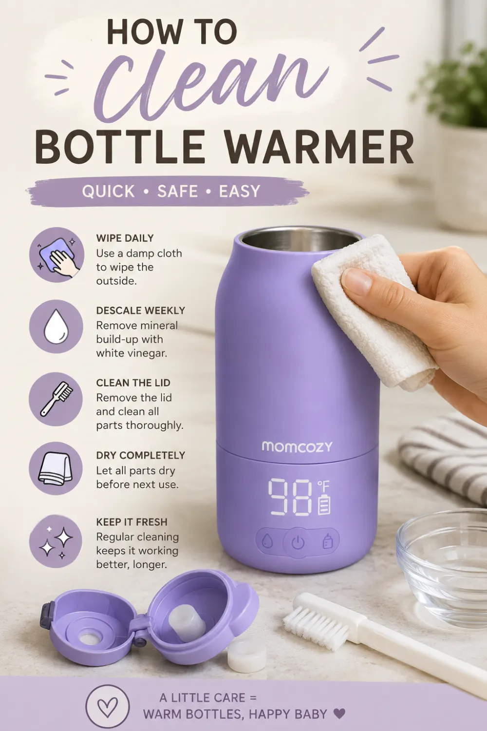 How to clean a bottle warmer, pin this guide on Pinterest