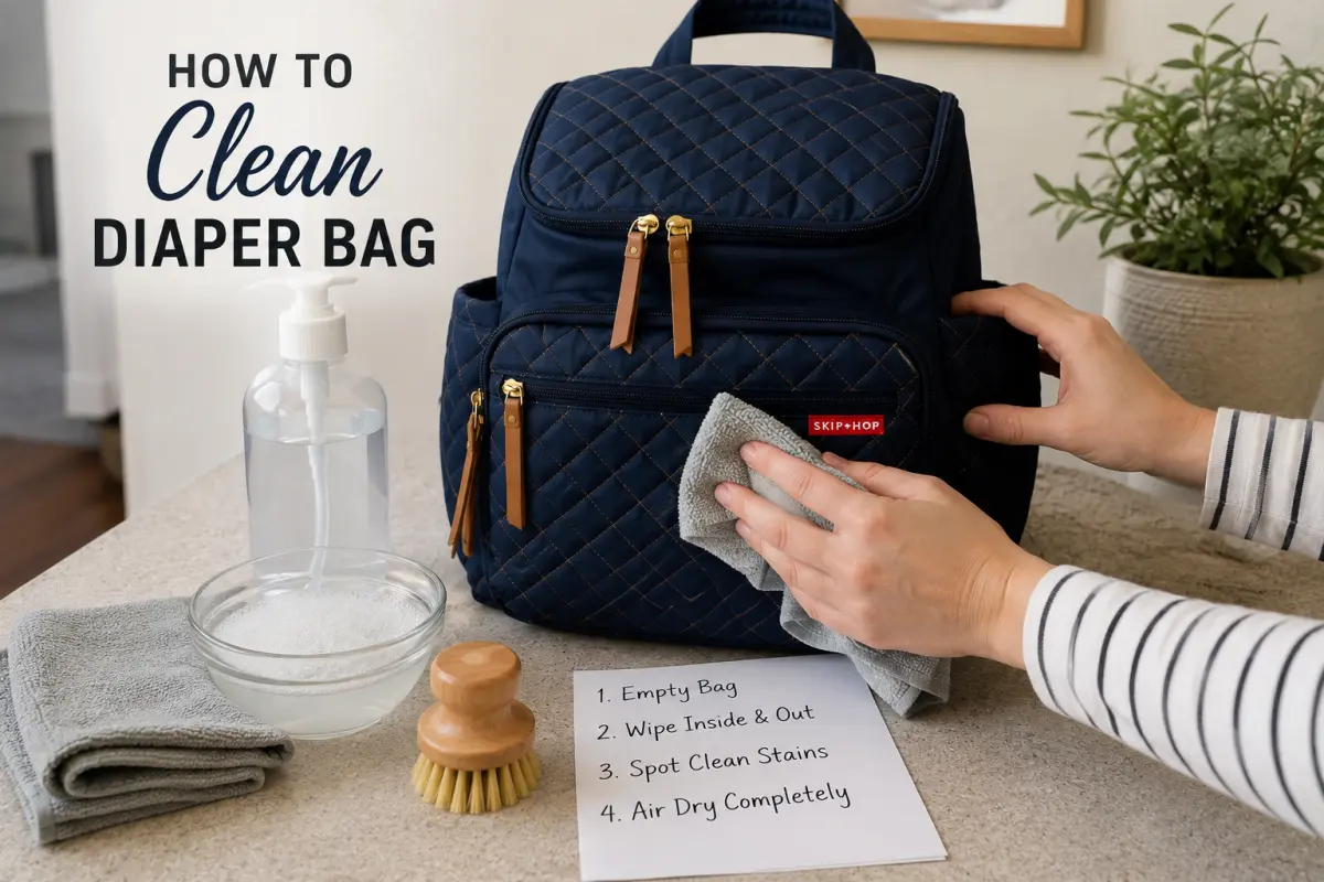 How to clean a diaper bag, pin this guide on Pinterest