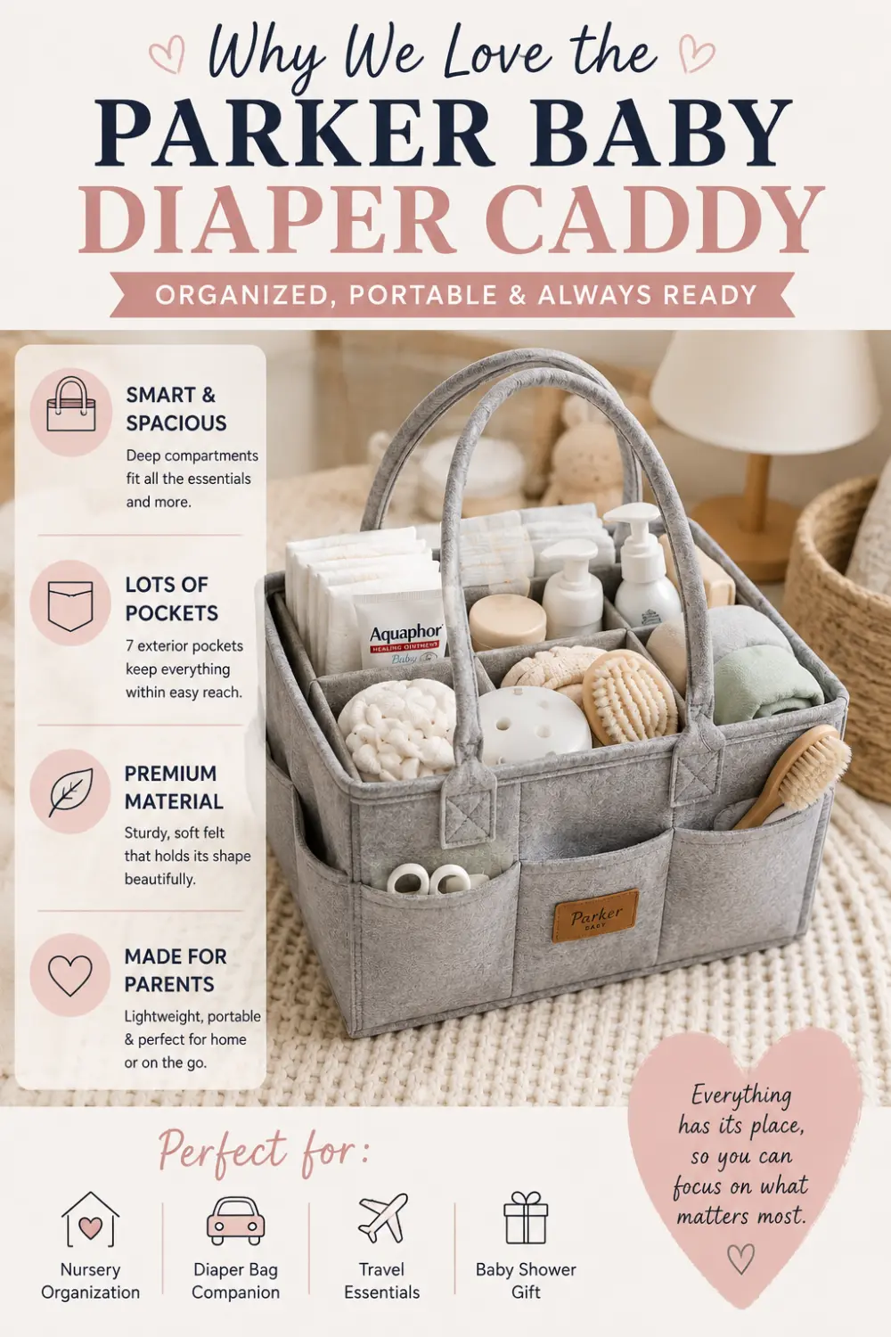 Parker Baby diaper caddy review: the one we'd buy again, pin this guide on Pinterest